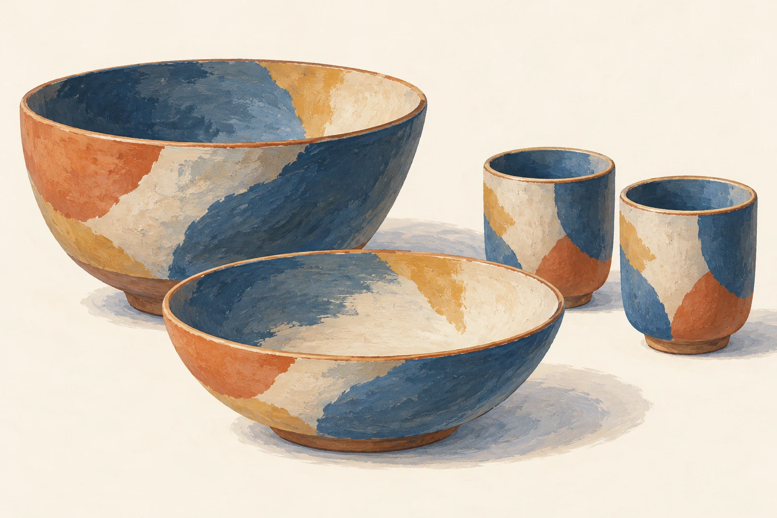 Similar bowls and matching cups.