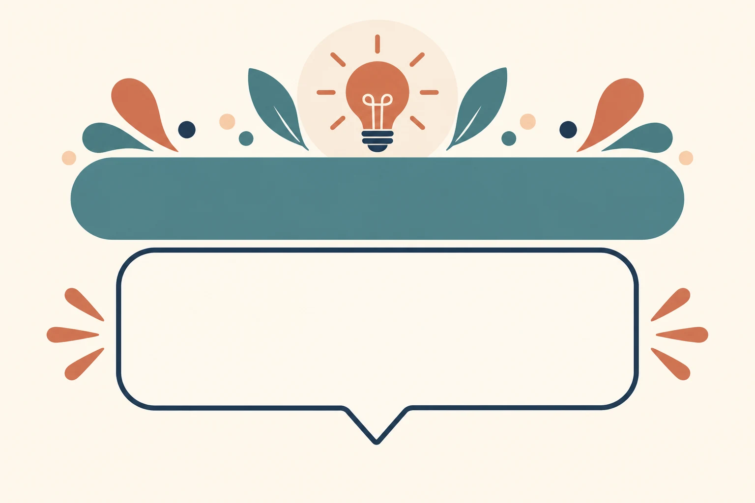 A wide teal headline bar sits above a blank outlined speech bubble, with a lightbulb motif above them.