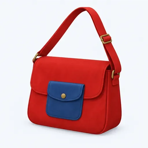 un sac rouge avec une poche bleue: un bolso rojo con un bolsillo azul