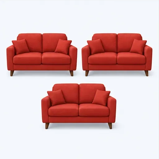 trois canapés rouges: three red sofas