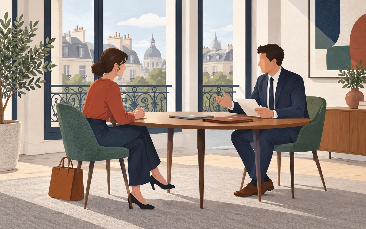 A candidate discussing her skills with a recruiter.